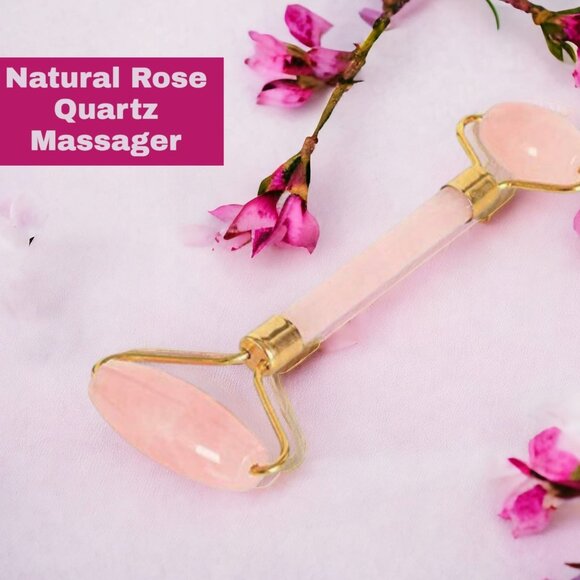 Rosa Quartz Roller + 2 Gua Sha Face Body Facial Therapy Massager Stone Beauty - Picture 1 of 13